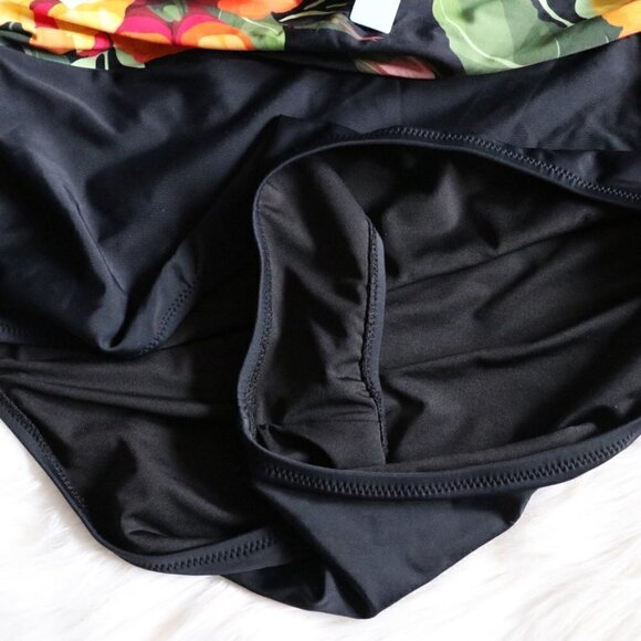 12) NEW Floral Print Black Plunge Halter One Piece Swimsuit- Show 02/13/22 - Picture 5 of 9